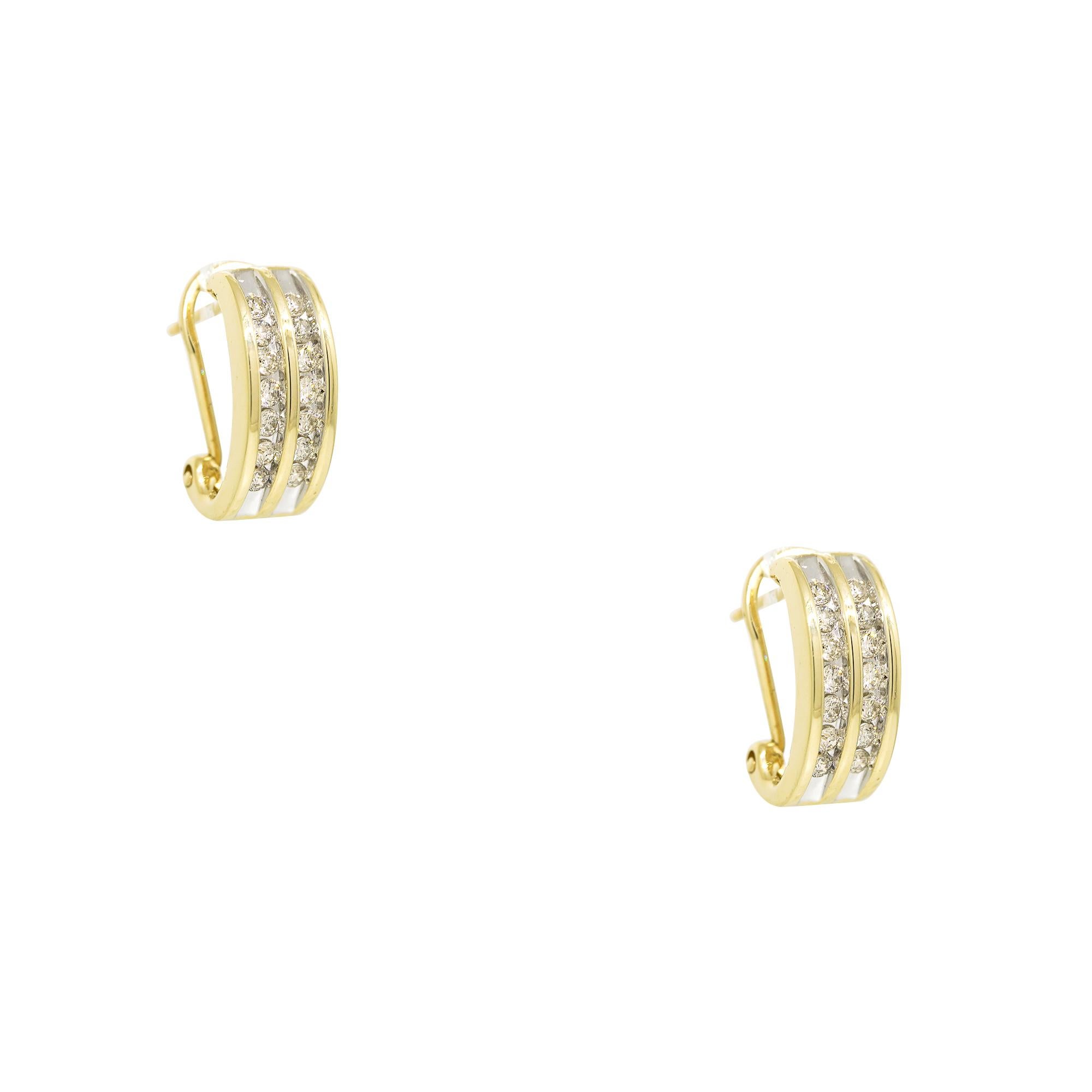 Modern 0.65 Carat Round Brilliant Diamond Channel Set Hoop Earrings 14 Karat In Stock For Sale