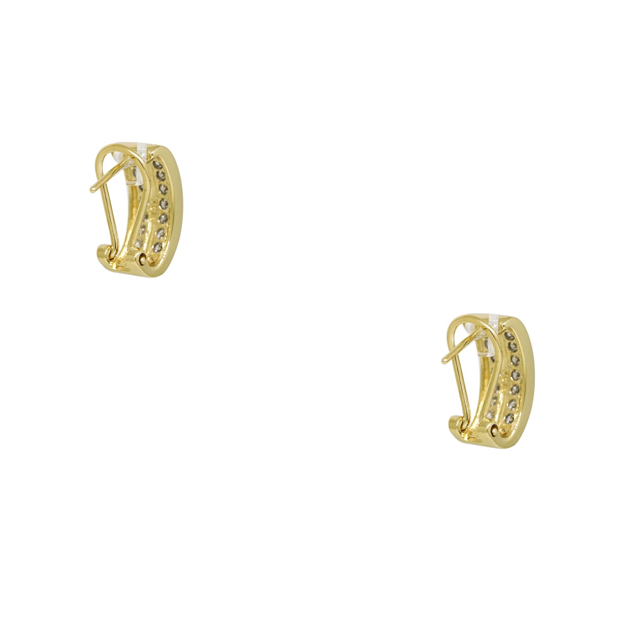 0.65 Carat Round Brilliant Diamond Channel Set Hoop Earrings 14 Karat In Stock In Excellent Condition For Sale In Boca Raton, FL