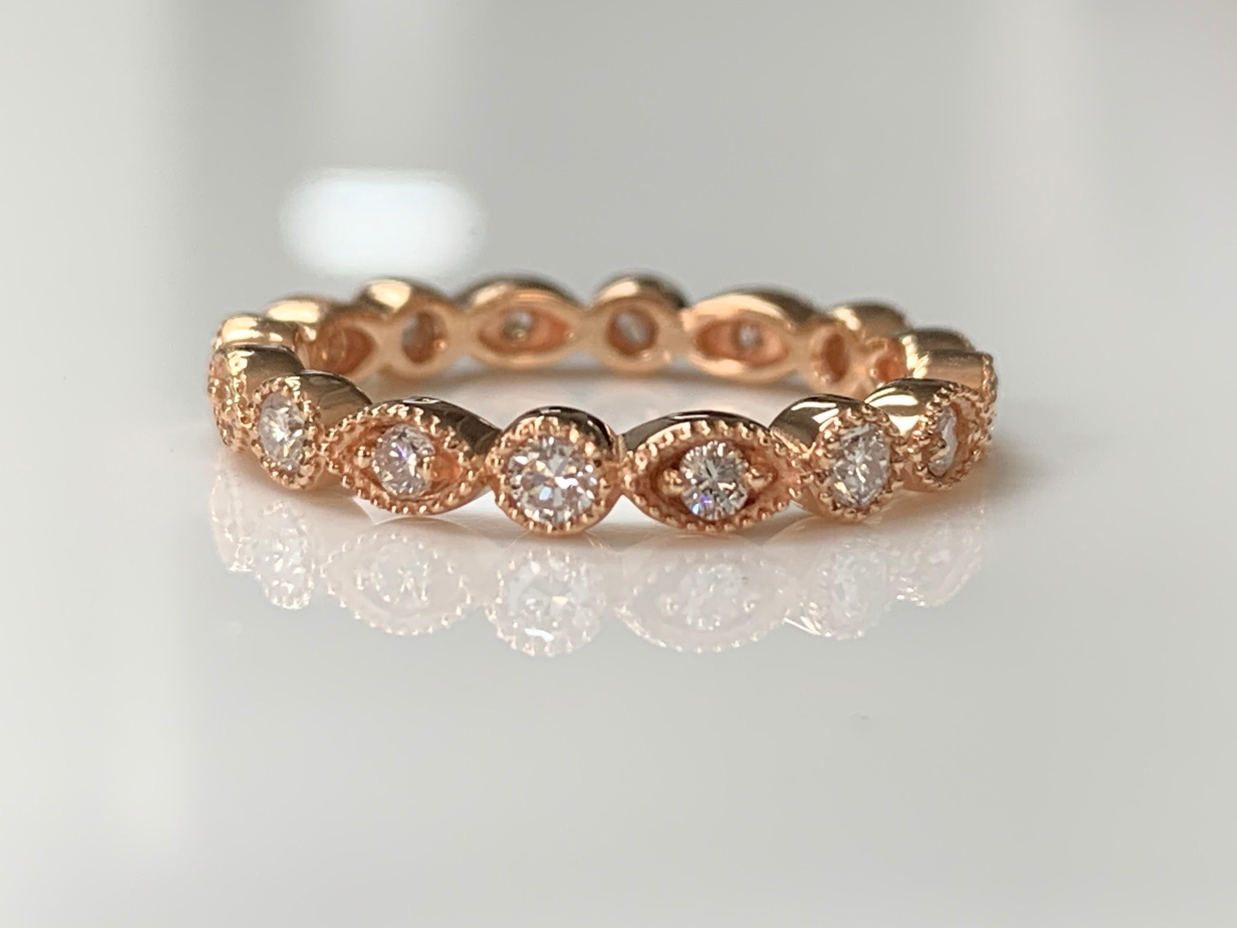 Contemporain Bracelet d'éternité en or rose 14 carats avec diamants ronds et brillants de 0,65 carat en vente