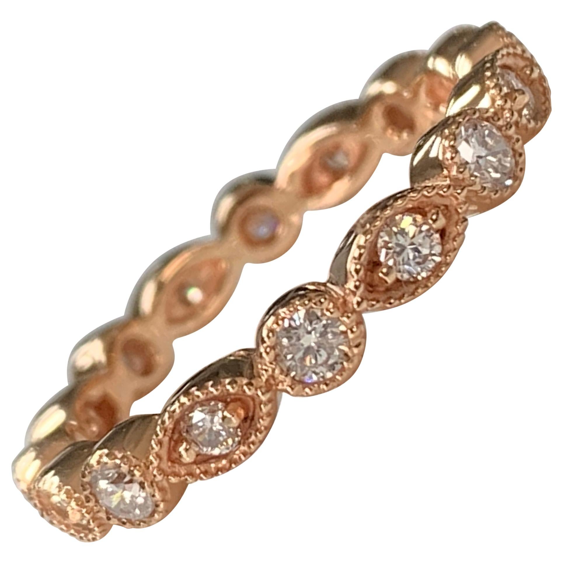 Bracelet d'éternité en or rose 14 carats avec diamants ronds et brillants de 0,65 carat