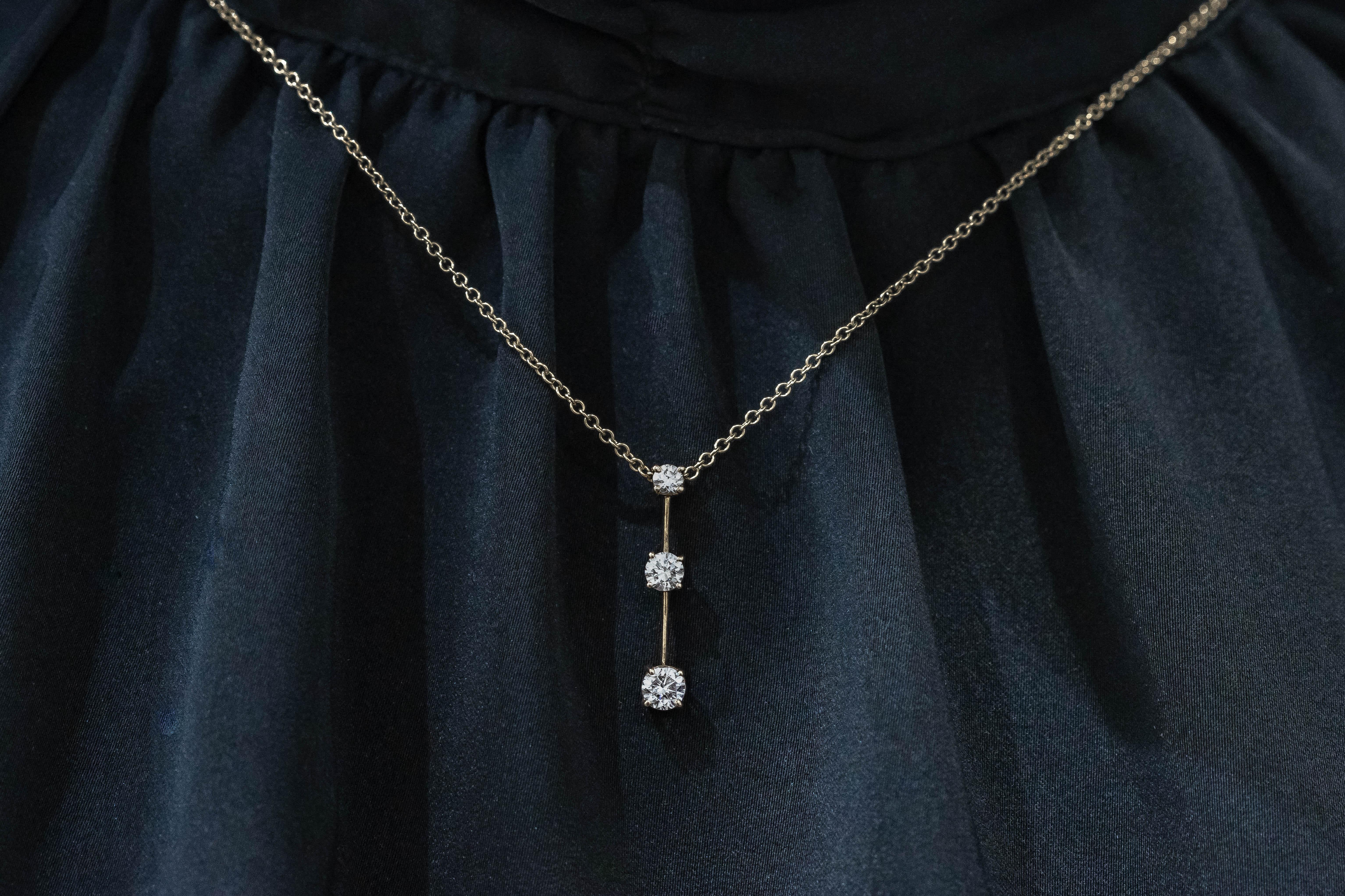 Contemporary 0.65 Carat Round Brilliant Diamond Three-Stone Journey Pendant Necklace