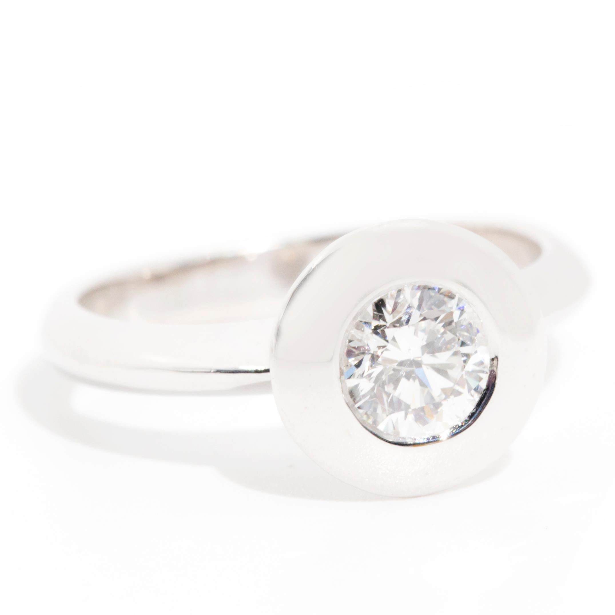 0,65 Karat runder Brillant Diamant Vintage Solitär Ring in 18 Karat Weißgold (Moderne) im Angebot