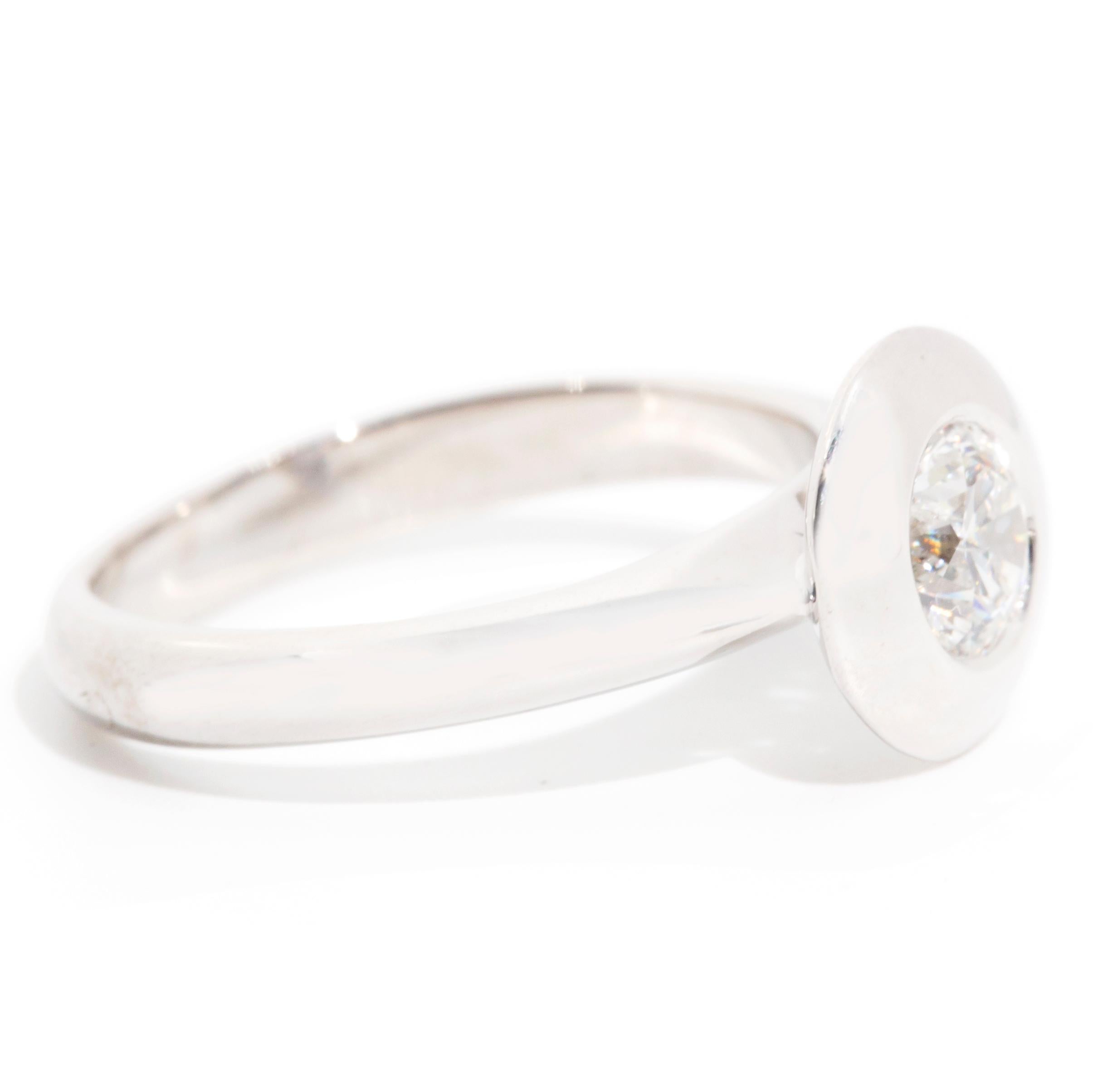 0,65 Karat runder Brillant Diamant Vintage Solitär Ring in 18 Karat Weißgold Damen im Angebot