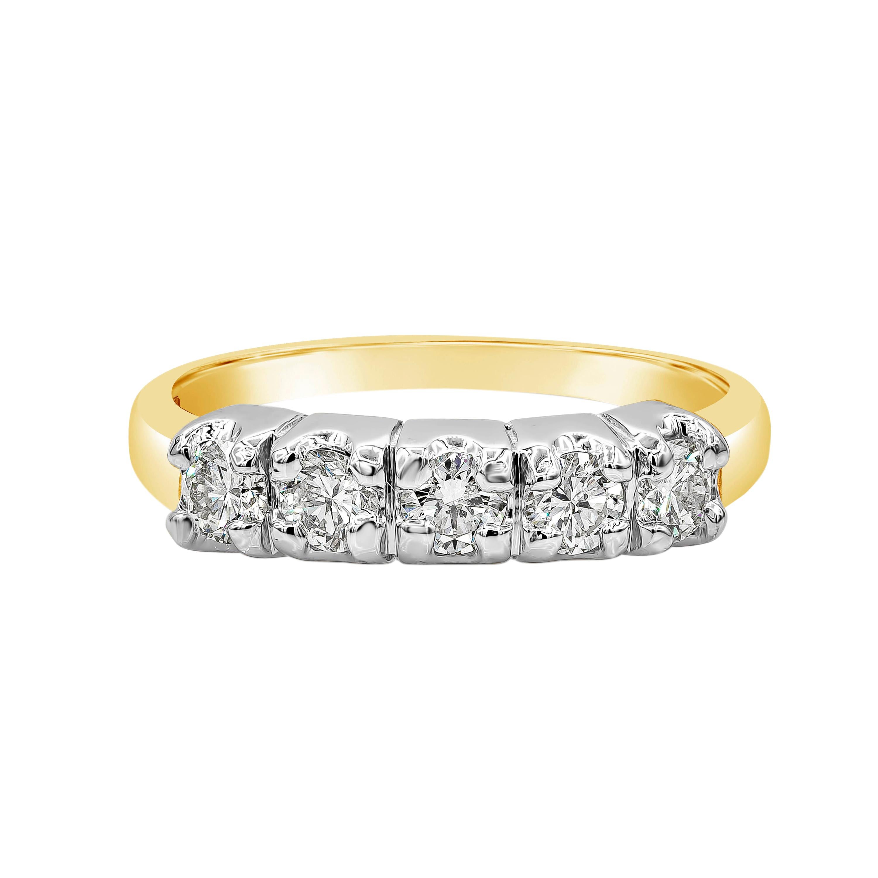 0.65 Carats Total Brilliant Round Diamond Five-Stone Wedding Band For Sale