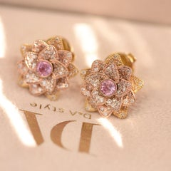 0, 65 Carat Sapphire Diamonds 18 Karat Rose Gold Stud "Lotus" Earrings by D&A