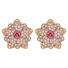 0,65 Carat Sapphire Diamonds 18 Karat Rose Gold Stud "Lotus" Earrings by D&A
