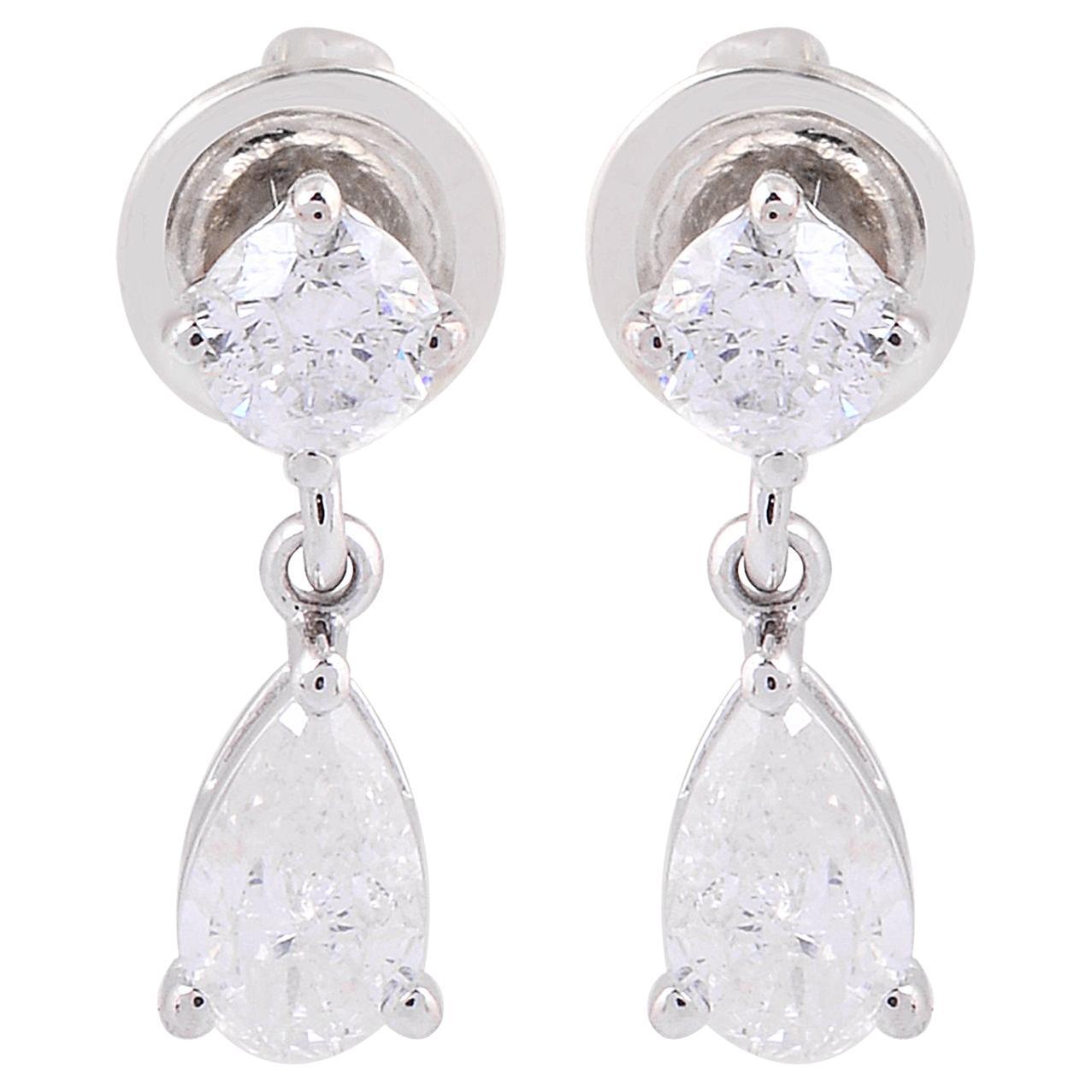 0.65 Carat SI Clarity HI Color Diamond Drop Earrings 18 Karat White Gold Jewelry