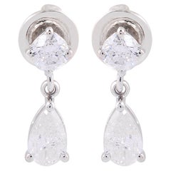 0.65 Carat SI Clarity HI Color Diamond Drop Earrings 18 Karat White Gold Jewelry