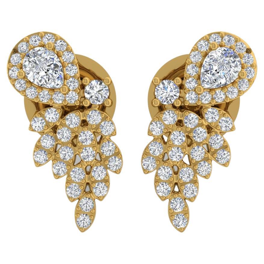 0.65 Carat SI Clarity HI Color Diamond Earrings 18 Karat Yellow Gold Jewelry