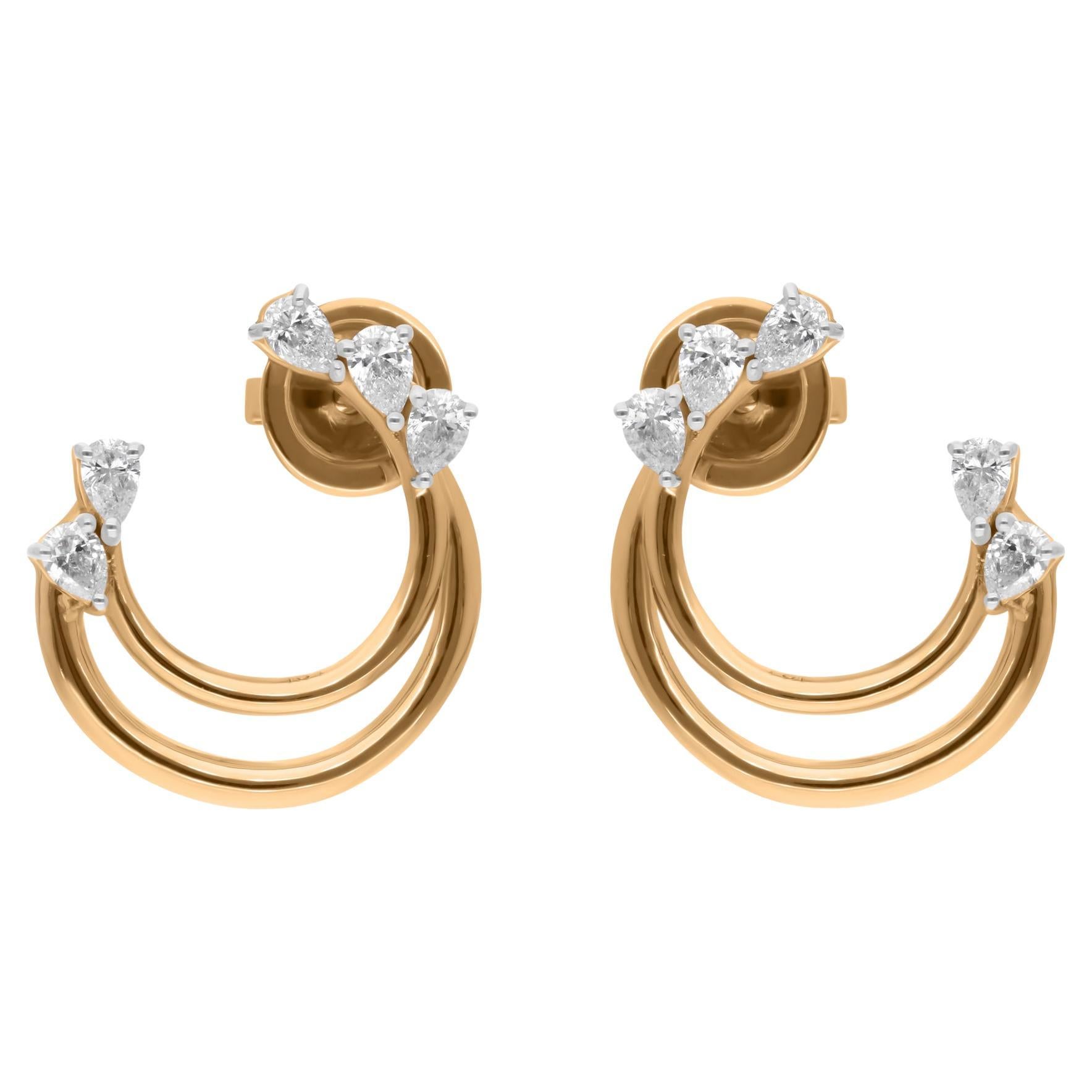 0.65 Carat SI Clarity HI Color Diamond Half Circle Earrings 14 Karat Yellow Gold