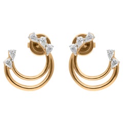 0.65 Carat SI Clarity HI Color Diamond Half Circle Earrings 14 Karat Yellow Gold
