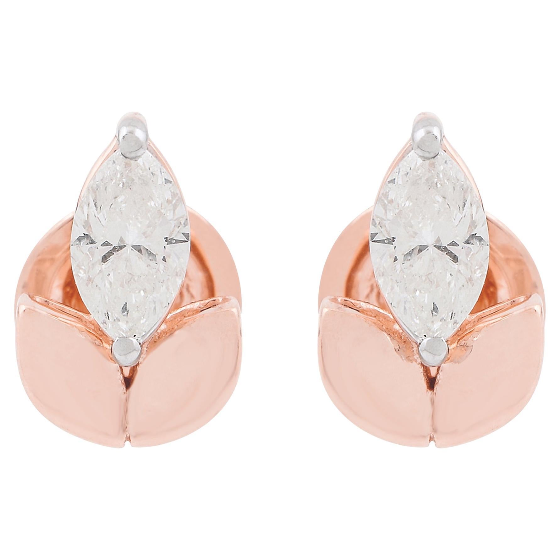 0.65 Carat SI Clarity HI Color Marquise Diamond Fine Leaf Earrings 18k Rose Gold For Sale