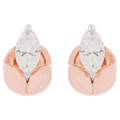0.65 Carat SI Clarity HI Color Marquise Diamond Fine Leaf Earrings 18k Rose Gold