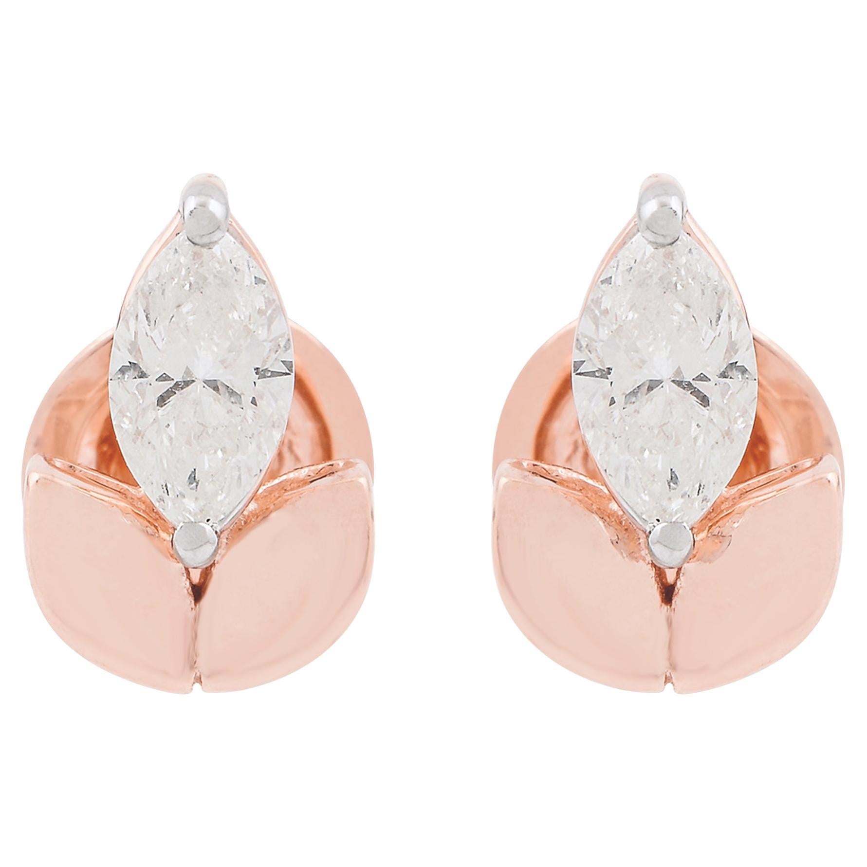 0,65 Quilates SI Claridad HI Color Diamante Marquesa Pendientes Hoja Fina Oro Rosa 18k