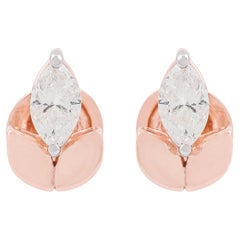 0,65 Quilates SI Claridad HI Color Diamante Marquesa Pendientes Hoja Fina Oro Rosa 18k