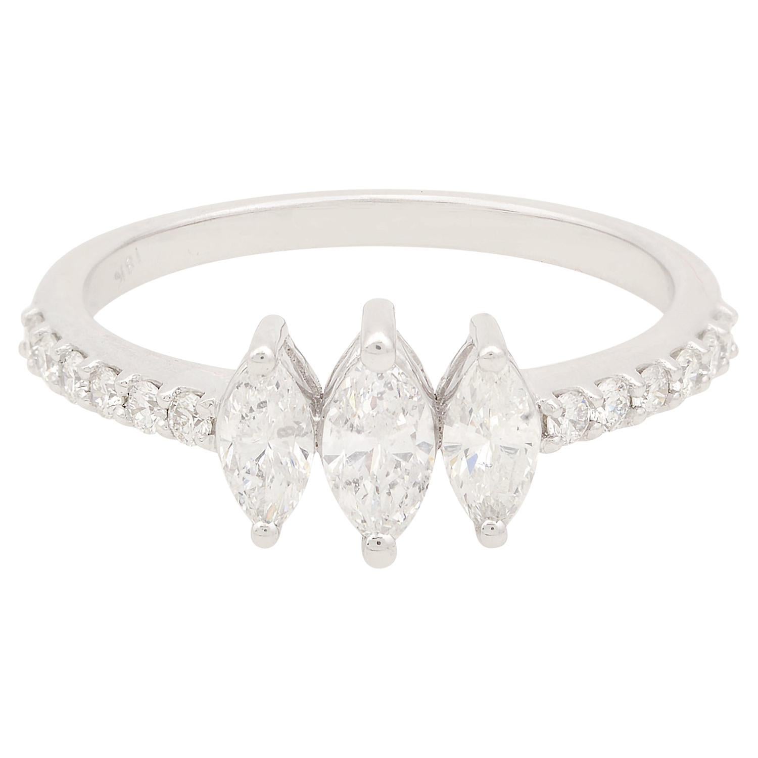 0,65 Carati SI Chiarezza HI Colore Anello con Diamante Marquise Oro Bianco 18k Gioielli di pregio