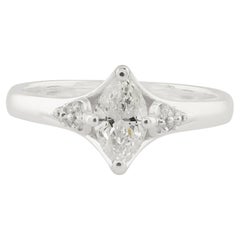 Anillo de diamantes marquesa solitario de 0,65 quilates Oro blanco de 18 quilates Joyería fina hecha a mano