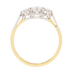 0.65 Carat Three-Stone Transitional Cut Diamond Engagement Ring, circa 1940s