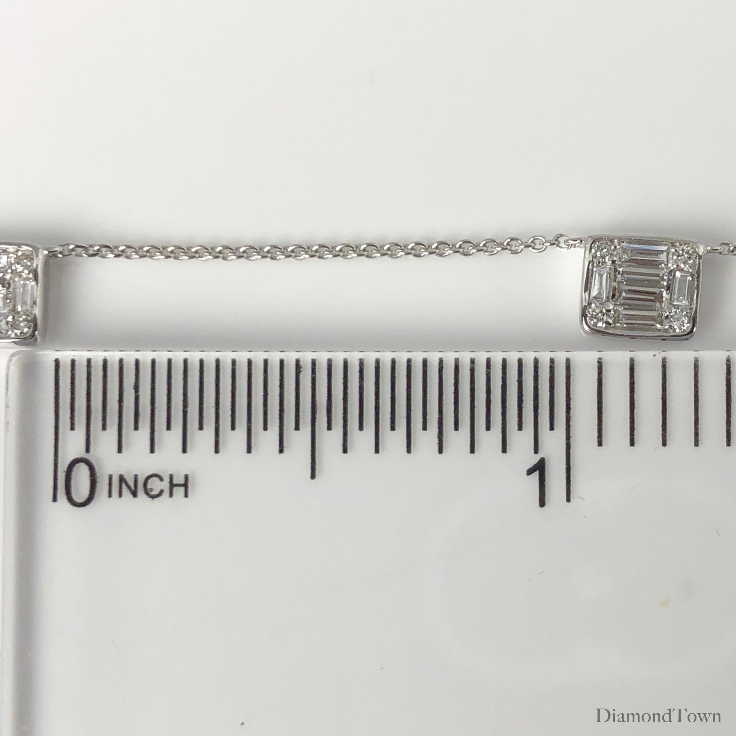 Baguette Cut 0.65 Carat T.W. Natural Diamond Baguette Cluster Necklace in 14K White ref66 For Sale