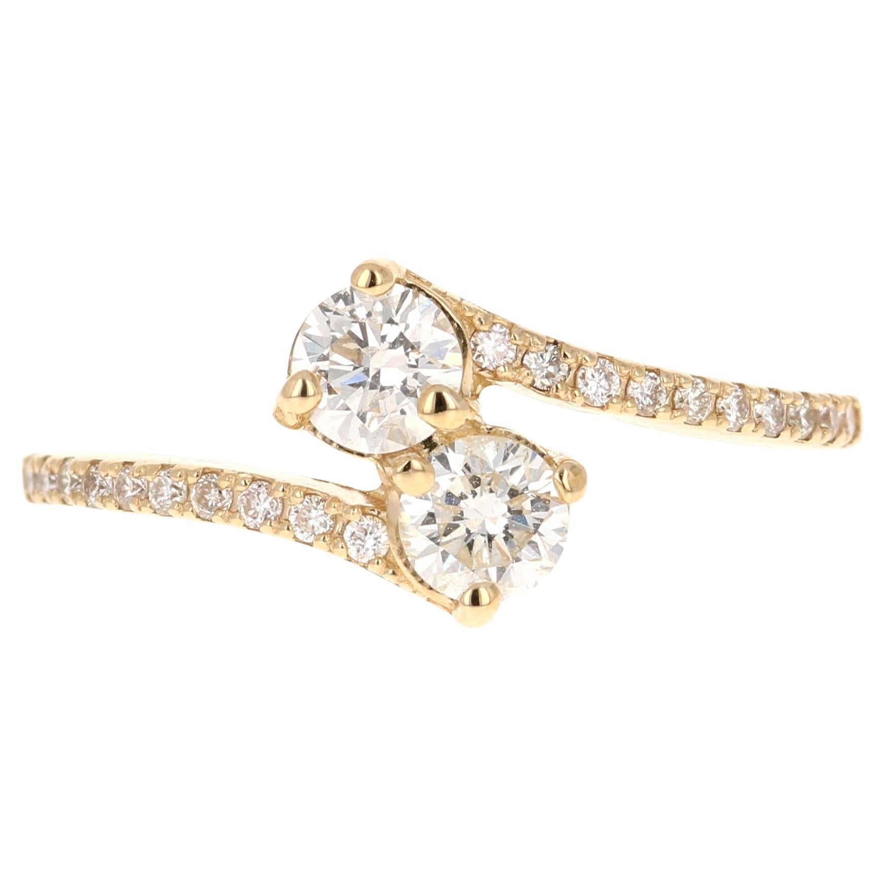0.65 Carat Two Stone Diamond Ring 14 Karat Yellow Gold