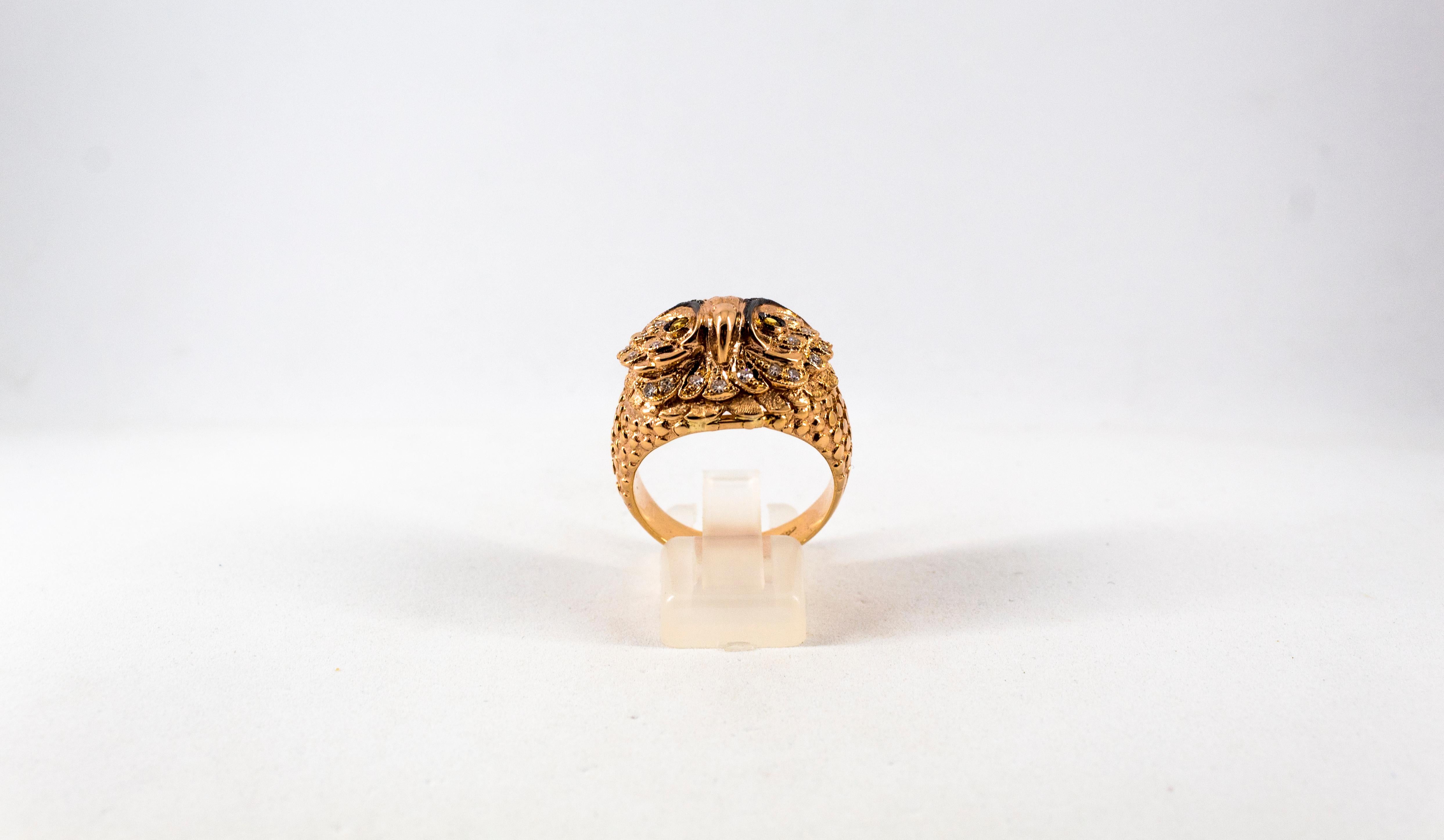 This Ring is made of 14K Rose Gold.
This Ring has 0.42 Carats of White Diamonds.
This Ring has 0.13 Carats of Black Diamonds.
This Ring has 0.10 Carats of Yellow Sapphires.
Size ITA: 22 USA: 10
We're a workshop so every piece is handmade,
