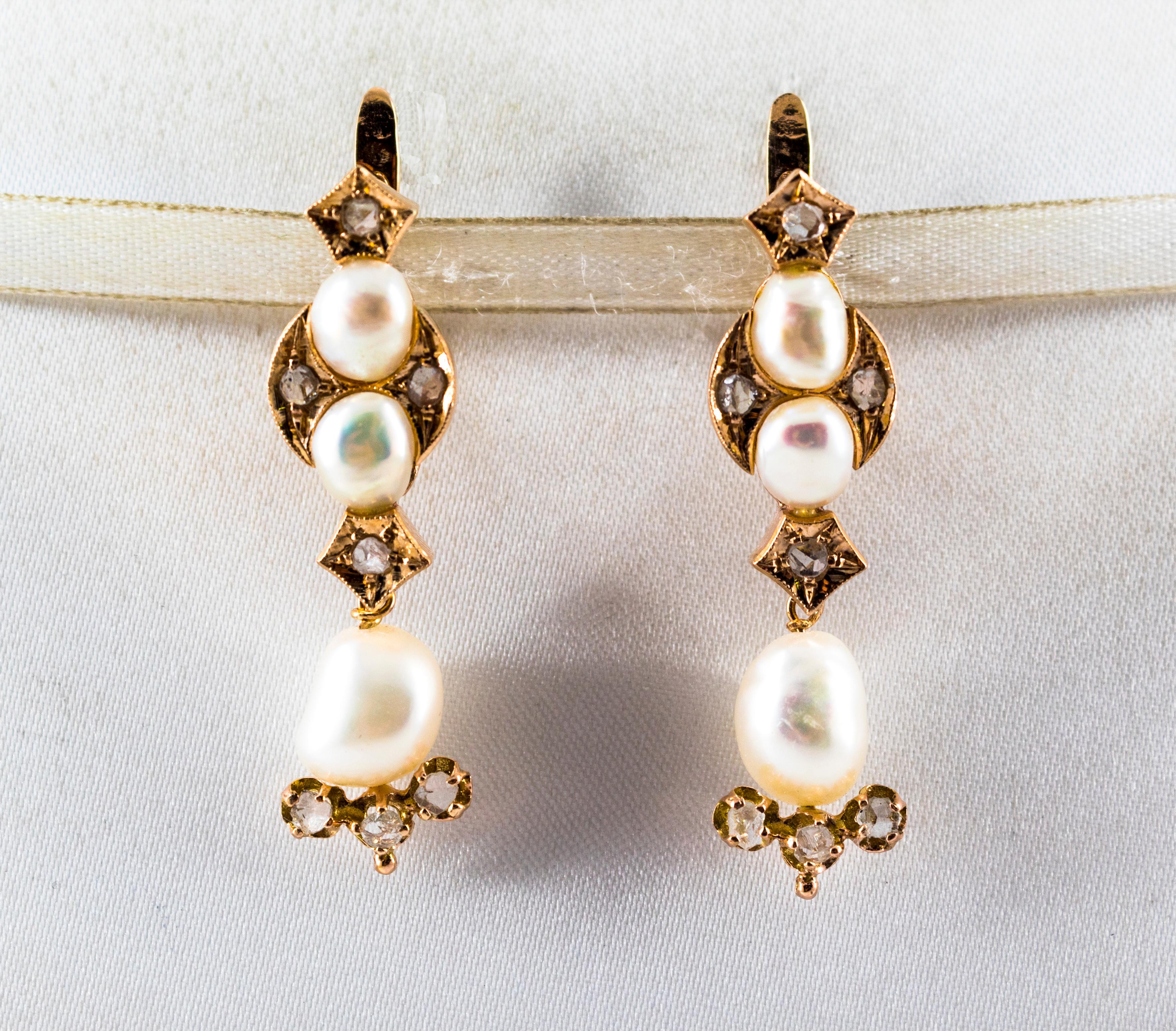 These Earrings are made of 9K Yellow Gold.
These Earrings have 0.65 Carats of White Rose Cut Diamonds.
These Earrings have also 15.00 Carats of Pearls.
All our Earrings have pins for pierced ears but we can change the closure and make any of our