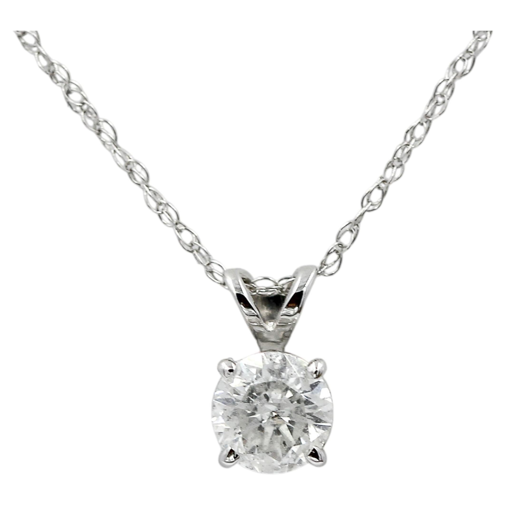 0.65 CT Natural Diamond Round Cut 14K White Gold Pendant 18"