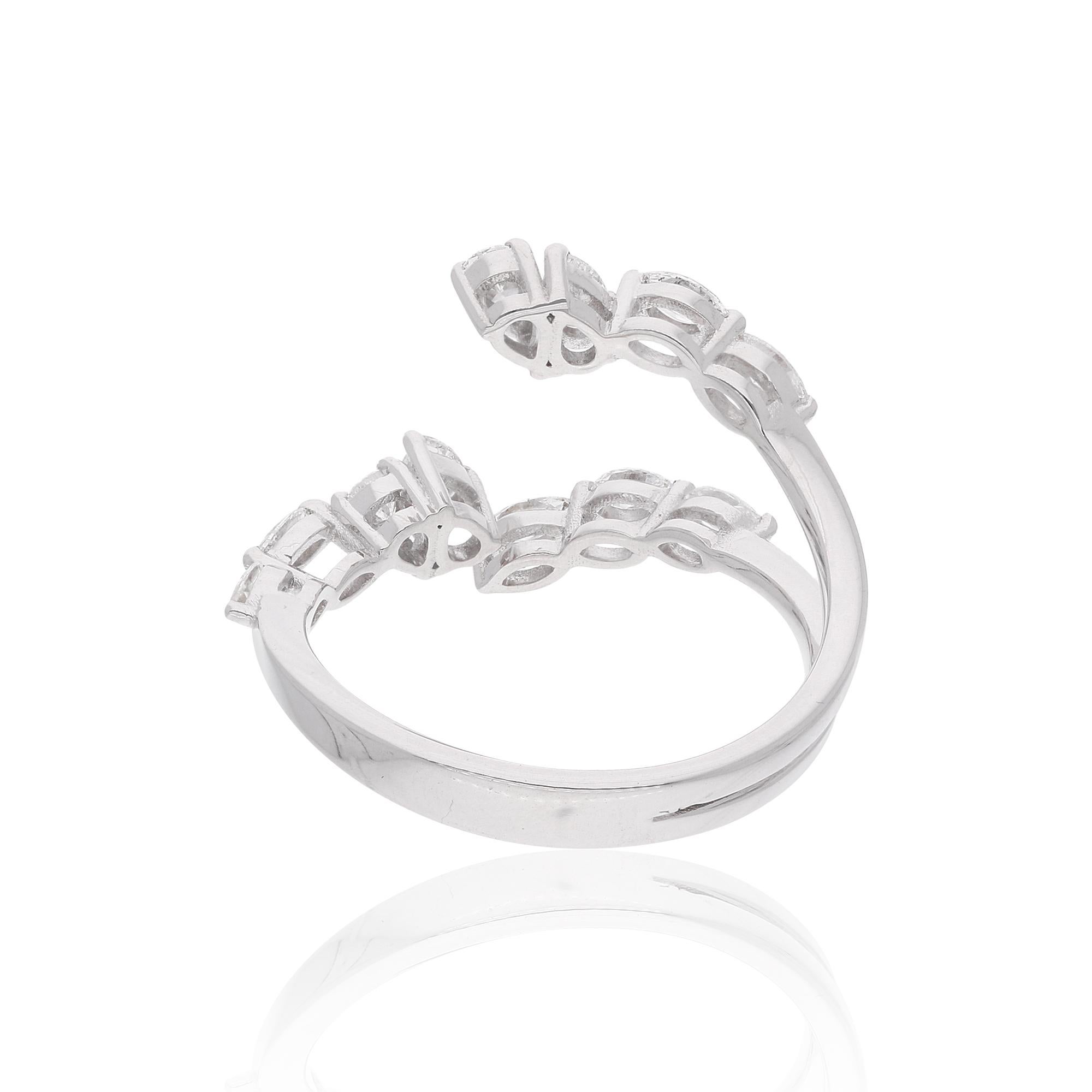 Modern 0.65 Ct. Pear & Marquise Diamond Cuff Ring 14 Karat White Gold Handmade Jewelry For Sale