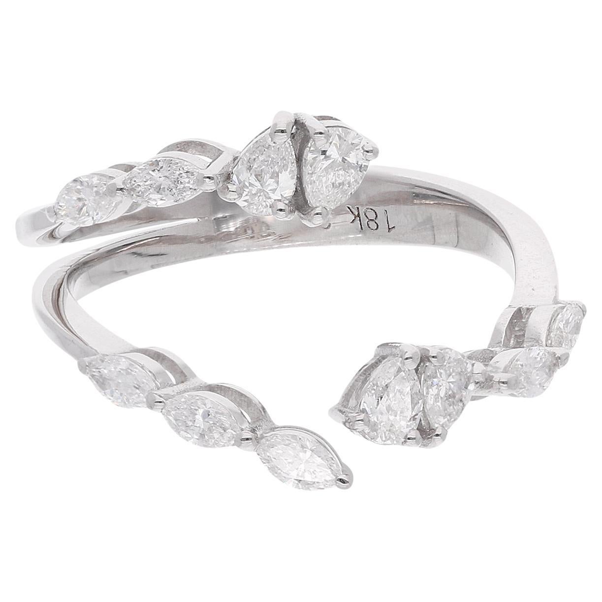 0.65 Ct. Pear & Marquise Diamond Cuff Ring 14 Karat White Gold Handmade Jewelry For Sale