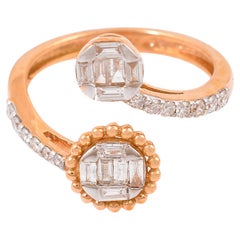 0.65 Ct. SI Clarity HI Color Baguette Round Diamond Cuff Ring 18 Karat Rose Gold
