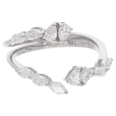 0.65 Ct. SI Clarity HI Color Pear Marquise Diamond Open Ring 18 Karat White Gold