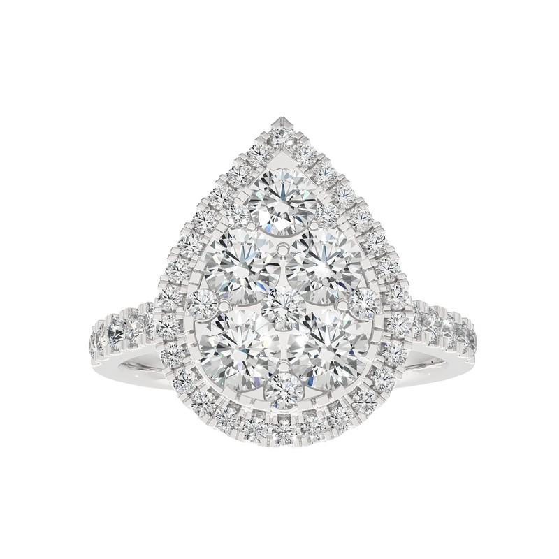 Round Cut 0.65 ctw Diamond Moonlight Pear Cluster Ring in 14K white Gold For Sale
