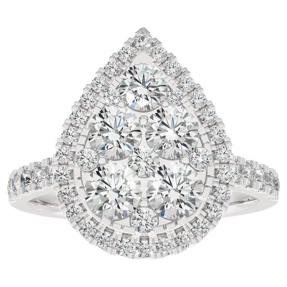 0.65 ctw Diamond Moonlight Pear Cluster Ring in 14K white Gold For Sale