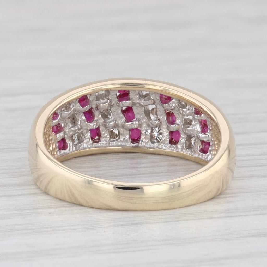 Round Cut 0.65 ctw Diamond Ruby Channel Set 14K Yellow Gold Size 7.5 Ring For Sale