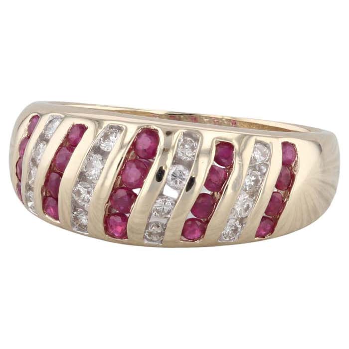 0.65 ctw Diamond Ruby Channel Set 14K Yellow Gold Size 7.5 Ring For ...