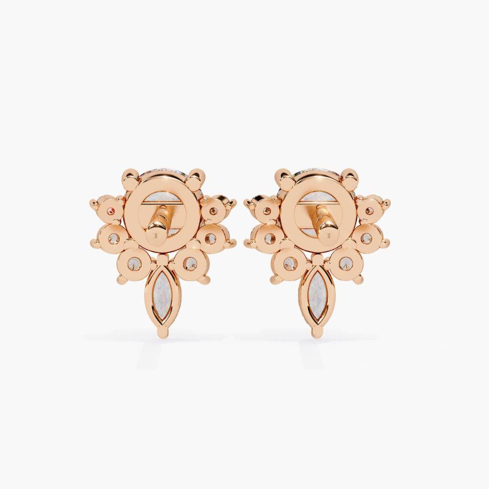 0.65 Ctw Diamond Snowflake Floral Stud Earrings 14K Gold For Sale 6