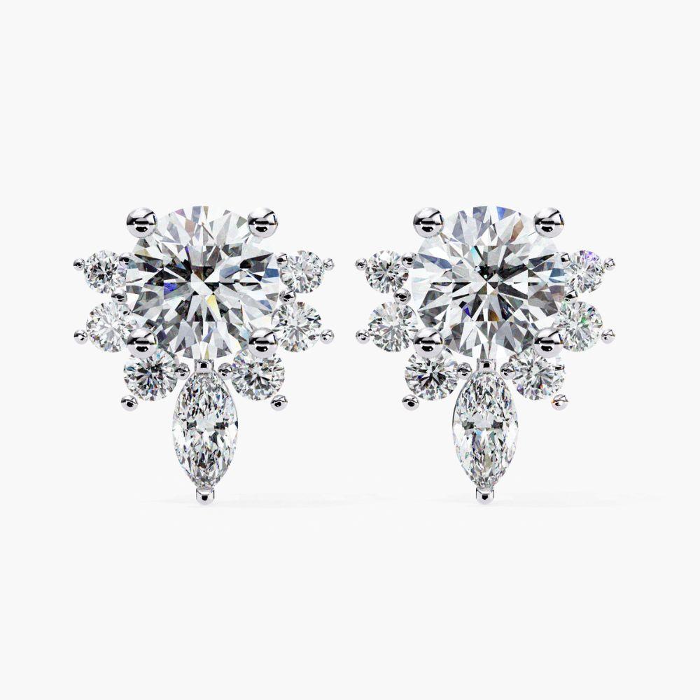 0.65 Ctw Diamond Snowflake Floral Stud Earrings 14K Gold For Sale 1
