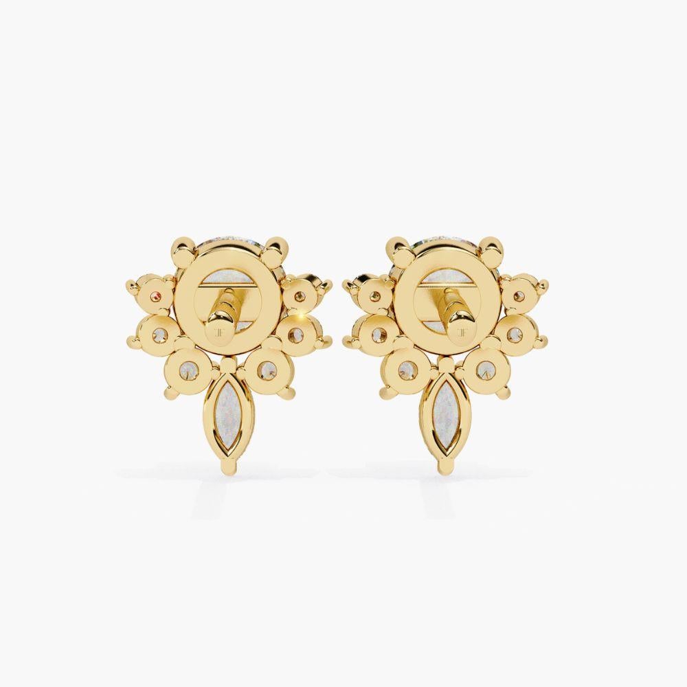 0.65 Ctw Diamond Snowflake Floral Stud Earrings 14K Gold For Sale 2