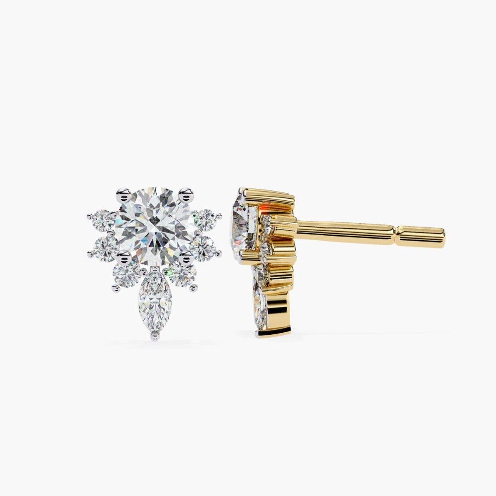 0.65 Ctw Diamond Snowflake Floral Stud Earrings 14K Gold For Sale 3