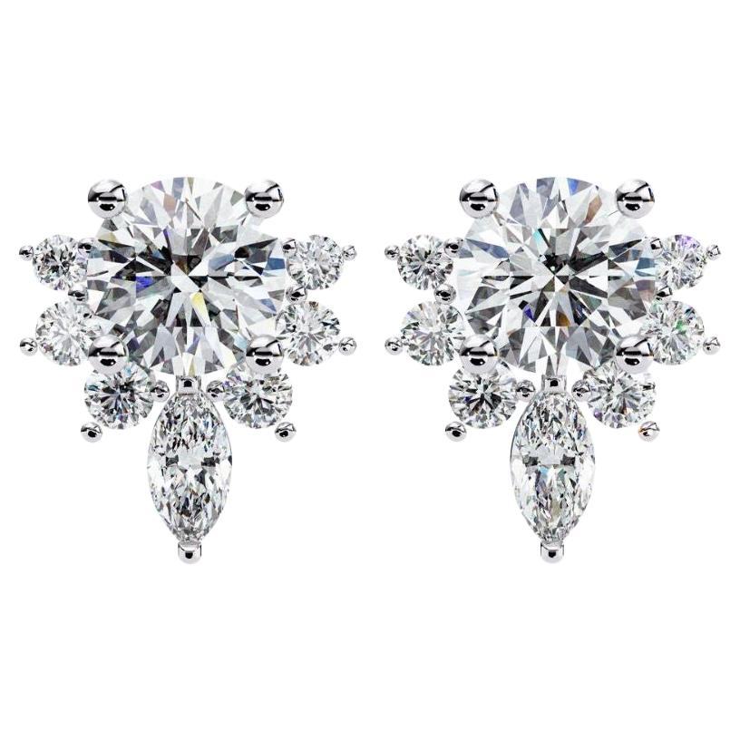 0.65 Ctw Diamond Snowflake Floral Stud Earrings 14K Gold