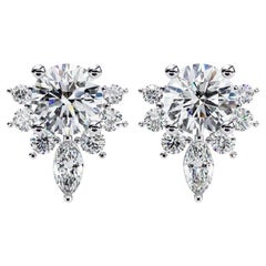0.65 Ctw Diamond Snowflake Floral Stud Earrings 14K Gold