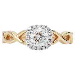 0.65 G VS Round Cut Diamond Halo Crossover Engagement Ring, GIA Certified