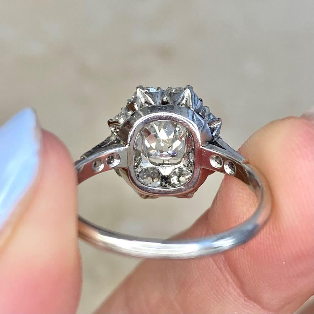 0.65ct Antique Cushion Cut Diamond Cluster Engagement Ring, I Color, Platinum For Sale 8
