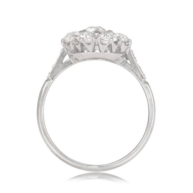 Women's 0.65ct Antique Cushion Cut Diamond Cluster Engagement Ring, I Color, Platinum For Sale