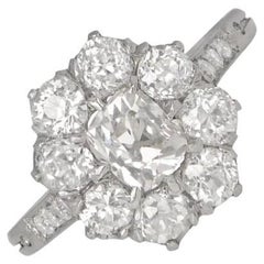Bague de fiançailles ancienne en platine avec diamant taille coussin de 0,65 carat, couleur I