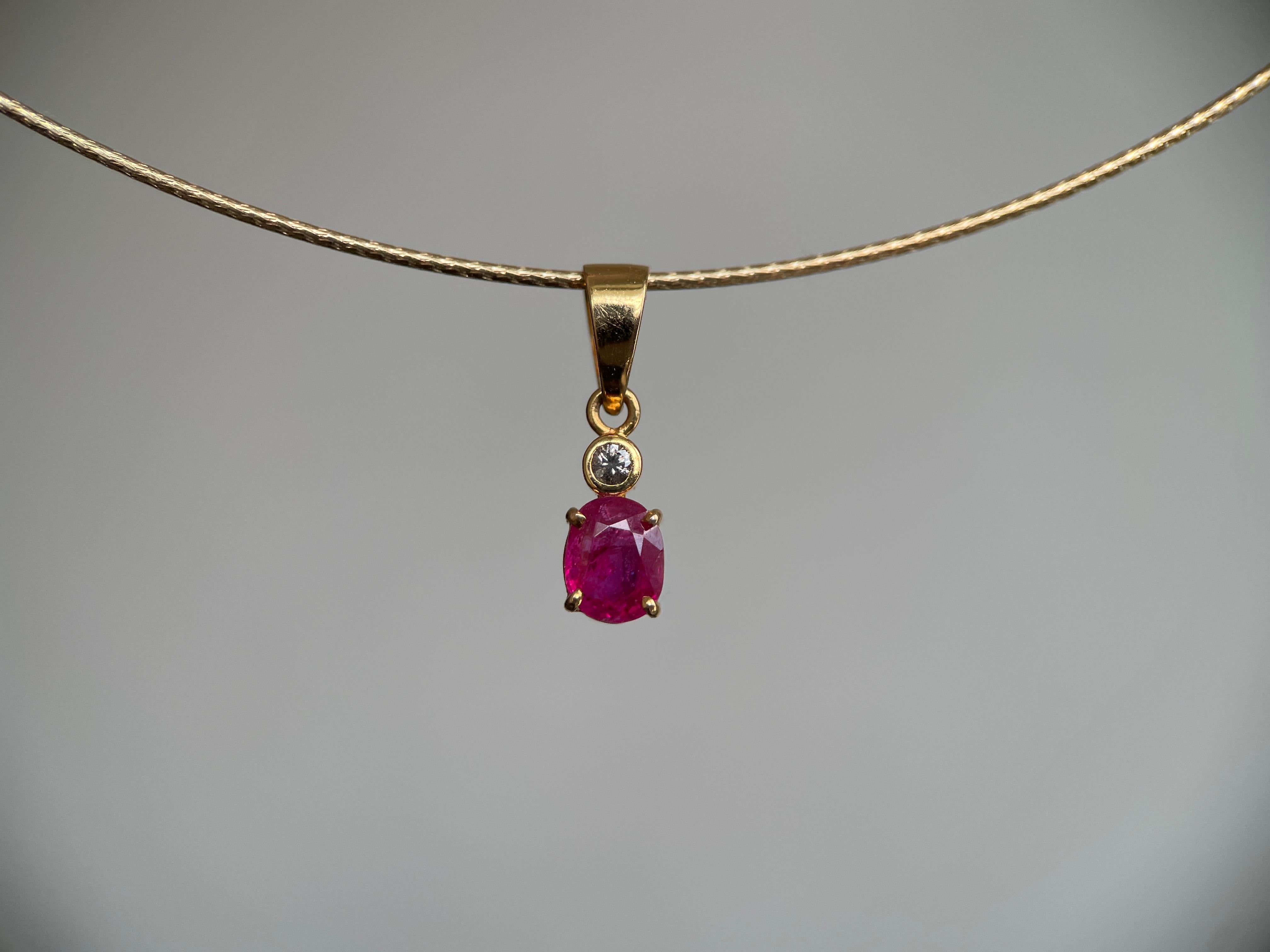 Art Deco 0.65Ct Burmese No Heat Ruby Pendant with natural diamond in 18K gold