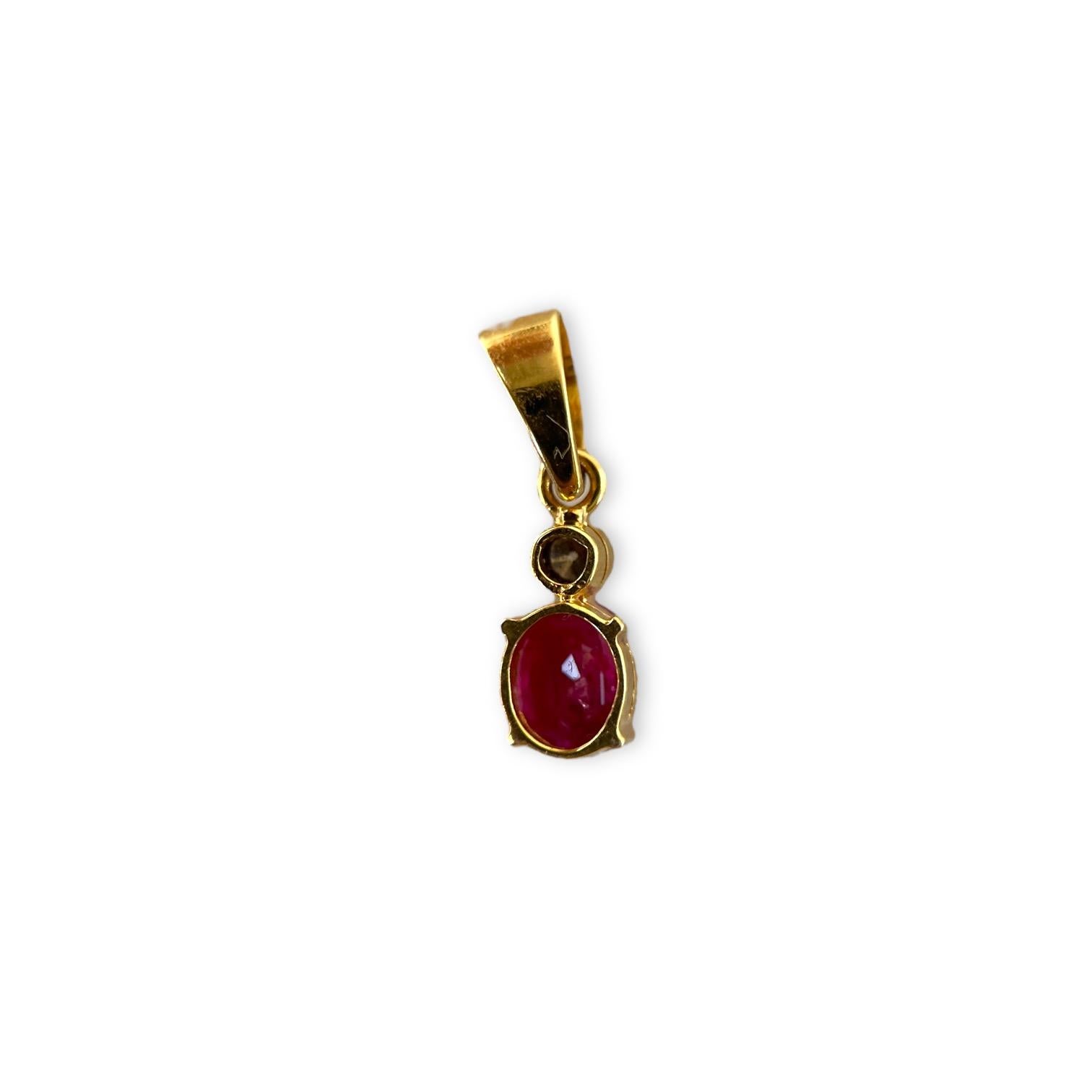 Oval Cut 0.65Ct Burmese No Heat Ruby Pendant with natural diamond in 18K gold