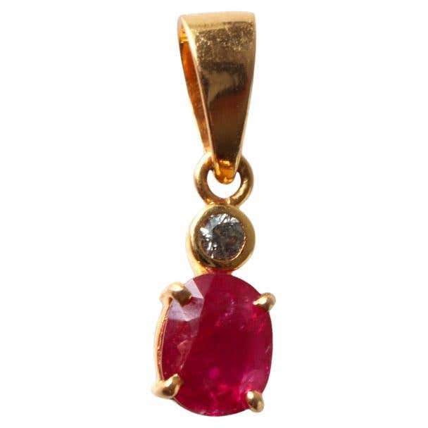 Burmese Unheated Ruby and Natural Diamonds Halo Pendant in 18k solid ...