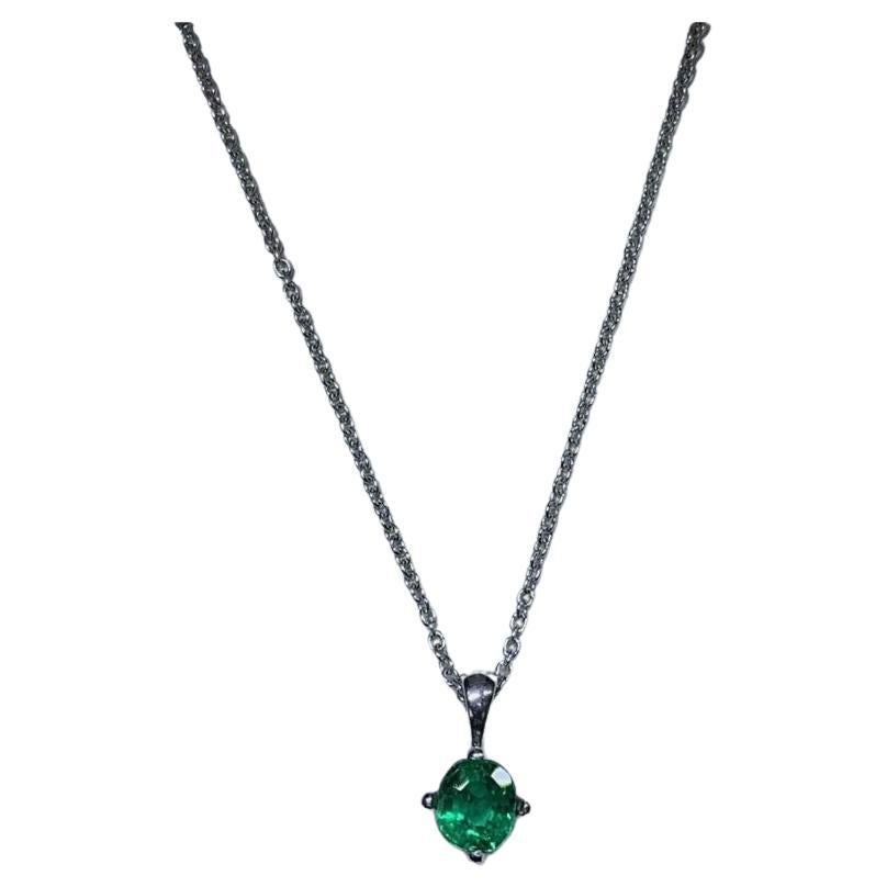 0.65ct Esmeralda Colombiana Collar Colgante Solitario En Oro Blanco 18ct