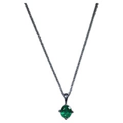 0.65ct Colombian Emerald Chunky Solitaire Pendant Necklace In 18ct White Gold